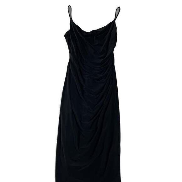 Laundry by Shelli Segal Black Cowl Neck Ruched Midi Dress - Picture 2 of 5